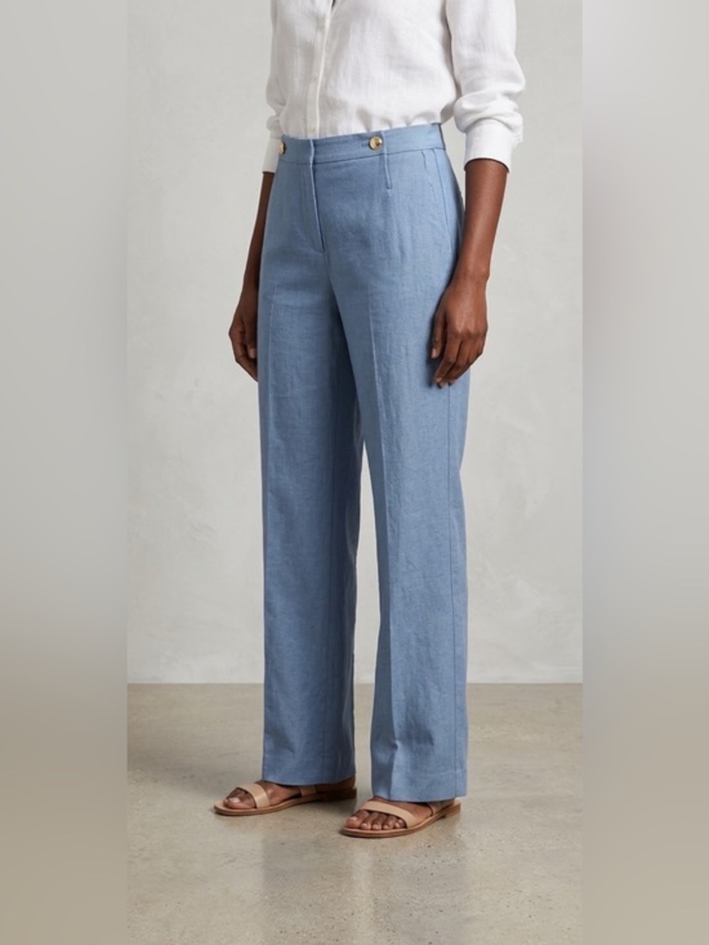 Ann Taylor Blue Linen Blend High Rise Wide Leg Sailor Pants Gold Buttons NWT 16